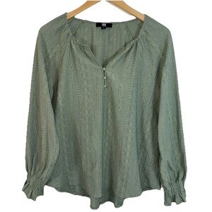 Frye Shirt Womens S Green Textured Peasant Boho Festival Blouse Ruffle Sleeve